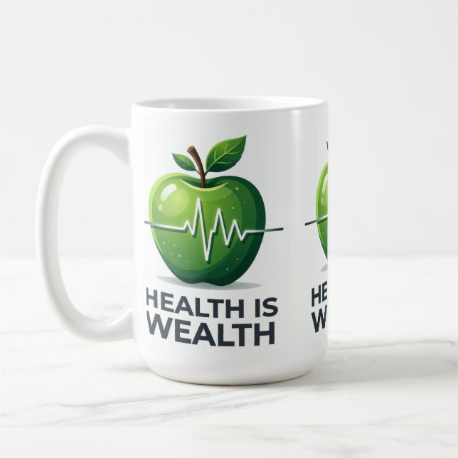 Apple with Heartbeat Pulse and Health is Wealth Kaffemugg (Vänster)