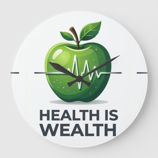 Apple with Heartbeat Pulse and Health is Wealth Stor Klocka (Framsida)