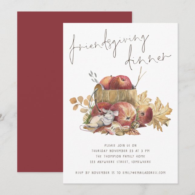 Äpplen för humoristisk kute från cute Mouse, vänne Inbjudningar (Fram/baksida)