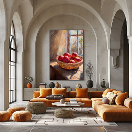 Äpplen i korg vid solbelyst fönster – Impressionis Poster