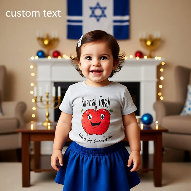 🍎 Äpplen Joy, Rosh Hashanah med anpassningsbar T Shirt (🍎 Apples of Joy, Rosh Hashanah with custom text Baby T-Shirt)