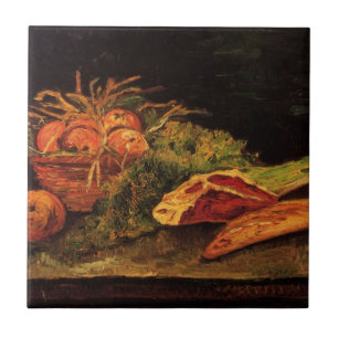 Äpplen, kött och en bulle av Vincent van Gogh Kakelplatta