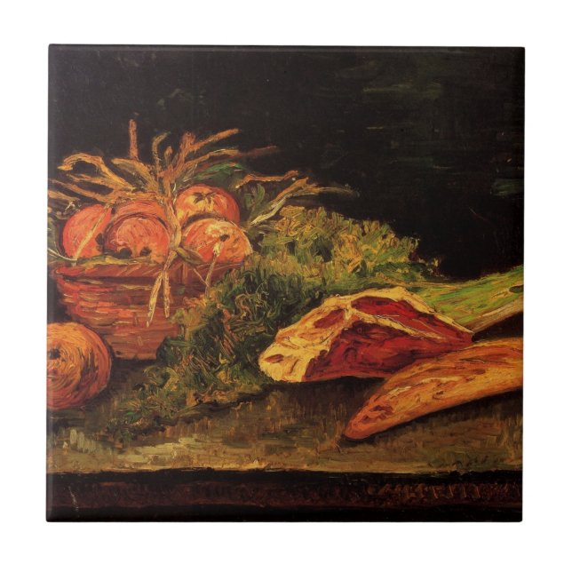 Äpplen, kött och en bulle av Vincent van Gogh Kakelplatta (Framsidan)