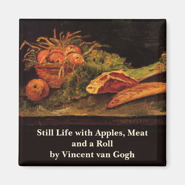 Äpplen, kött och en bulle av Vincent van Gogh Magnet (Framsidan)