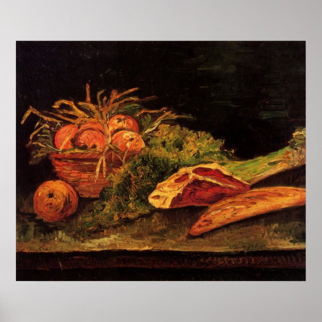 Äpplen, kött och en bulle av Vincent van Gogh Poster (Framsidan)