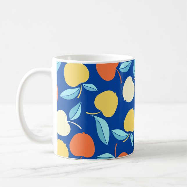 Äpplen löv, blå bakgrund, sömlös mönster. kaffemugg (Vänster)