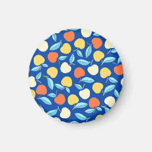 Äpplen löv, blå bakgrund, sömlös mönster. magnet