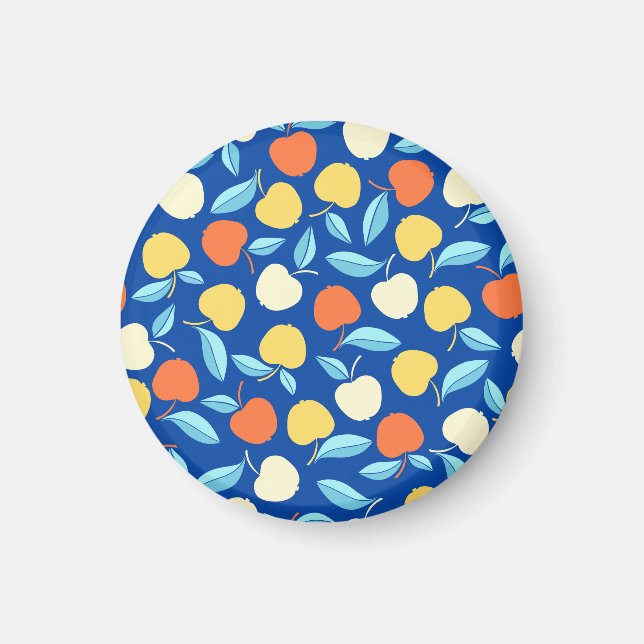 Äpplen löv, blå bakgrund, sömlös mönster. magnet (Framsidan)