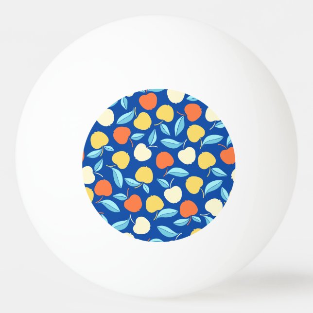Äpplen löv, blå bakgrund, sömlös mönster. pingisboll (Framsidan)