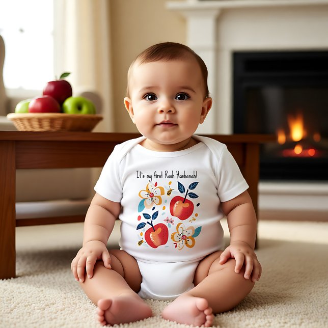 🍎 Äpplen och bin med anpassningsbar T Shirt (🍎 Apples and bees with custom text Baby Bodysuit)