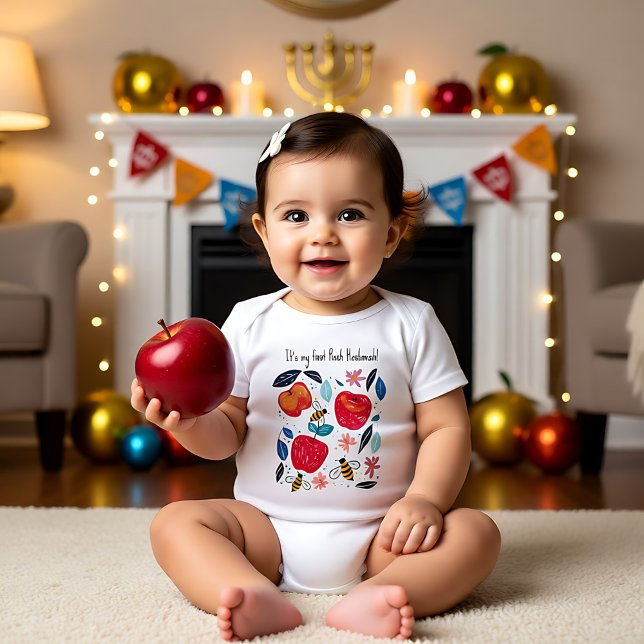 🍎 Äpplen och bin med anpassningsbar T Shirt (🍎 Apples and bees with custom text Baby Bodysuit)