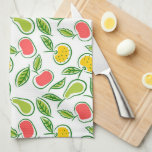 Äpplen, Orangar och päron, Mönster Kökshandduk<br><div class="desc">Modern illustrerade frukten mönster på vitt.</div>