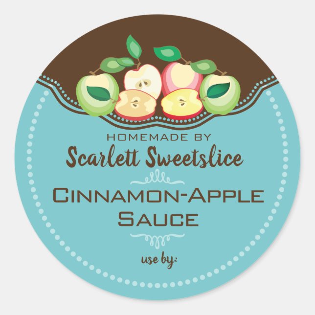 Apples applesauce pie filling fruit canning labels runt klistermärke (Framsida)
