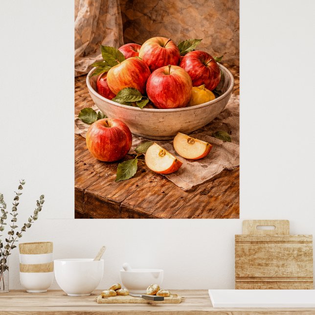 Apples in Rustic Bowl a Classic Still Life Poster (Kök)