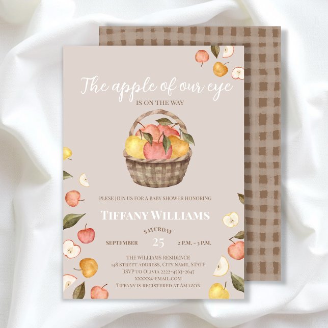 Äpplet från Öga basket faller babyskor Inbjudningar (The apple of our eye autumn fall baby shower rustic invitation )
