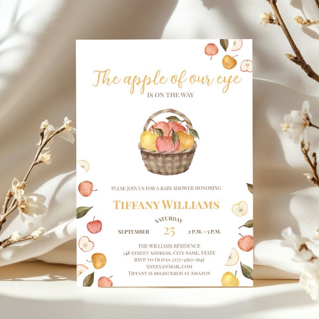 Äpplet från Öga basket faller babyskor Inbjudningar (The apple of our eye autumn fall baby shower rustic invitation )