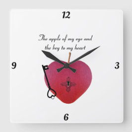 Äpplet i öga och nyckel i mitt hjärta fyrkantig klocka