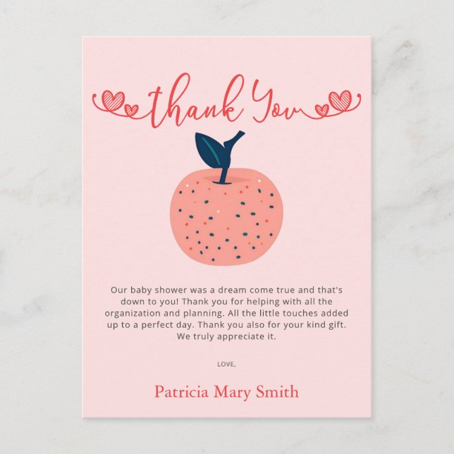 Äpplet i vårt öga Höst Bebis Shower Tack Vykort (Framsida)