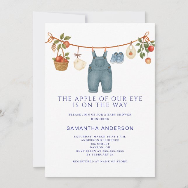 Äpplet i Vårt Öga Pojk Babyshower Inbjudningar (Framsida)