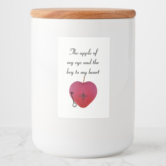 Äpplet mitt öga och nyckel mitt hjärta mat etikett (Framsida)