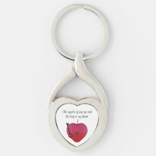 Äpplet mitt öga och nyckel mitt hjärta twisted heart silverfärgad nyckelring
