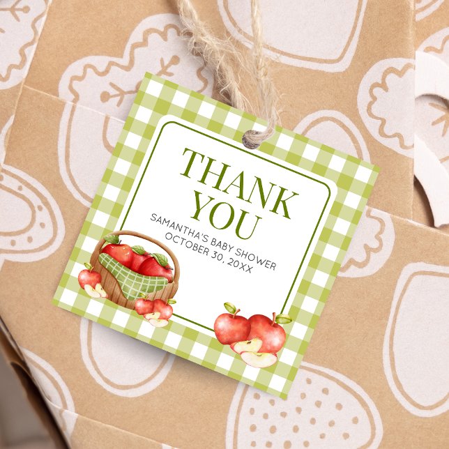Äpplet på vår Öga babyskvadrat Gåvor Etiketter (Apple of Our Eye Fall Baby Shower Square Favor Tags)