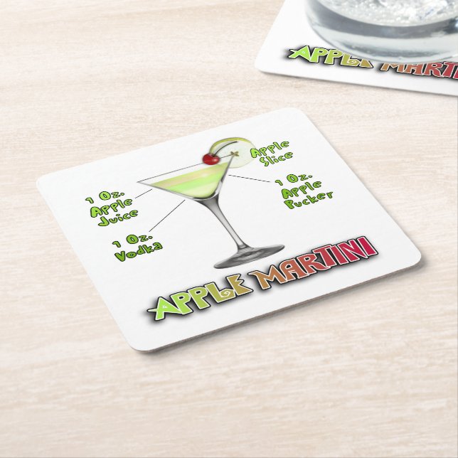 Appletini aka Apple Martini Cocktailrecept Konst Underlägg Papper Kvadrat (Vinklad)