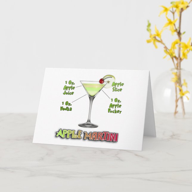 Appletini alias Apple Martini Cocktail Recipe Art Kort (Gul blomma)