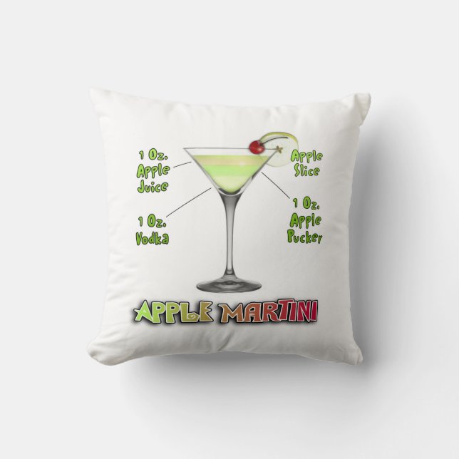 Appletini alias Apple Martini Cocktail Recipe Art Kudde (Framsida)