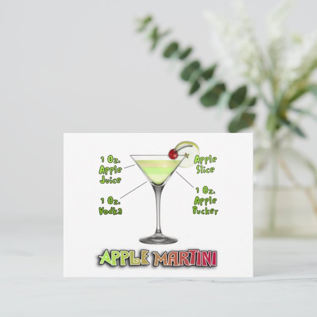 Appletini alias Apple Martini Cocktail Recipe Art Vykort (Stående Fram)