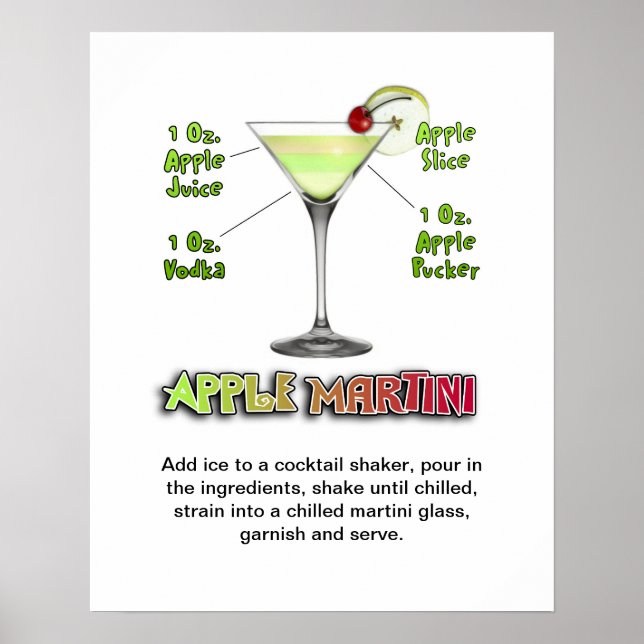 Appletini - Apple Martini Cocktail Recipe 16"x20" Poster (Framsidan)