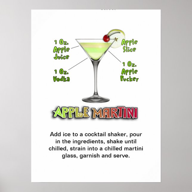 Appletini - Apple Martini Cocktail Recipe 18"x24" Poster (Framsidan)