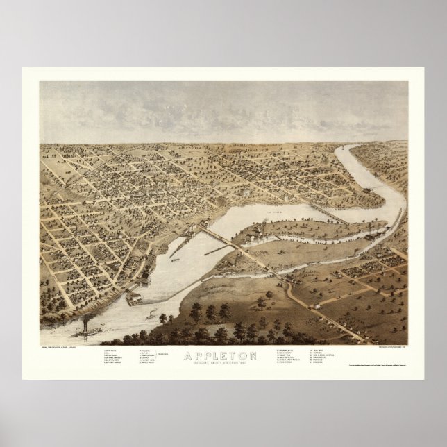 Appleton, WI Panoramic Karta - 1867 Poster (Framsidan)