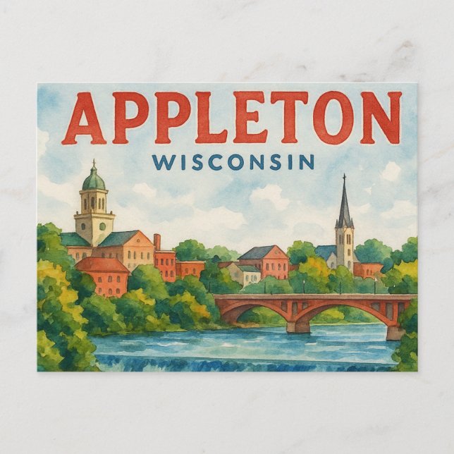 Appleton WI watercolor postcard Vykort (Framsida)