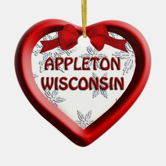 Appleton Wisconsin Heart-julprydnad Julgransprydnad Keramik (Framsidan)