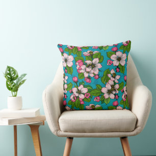 Äpplets blommar för turkos kudde