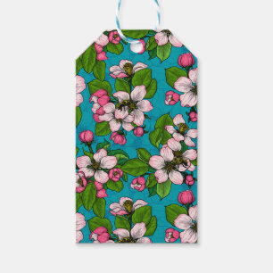Äpplets blommar för turkos presentetikett
