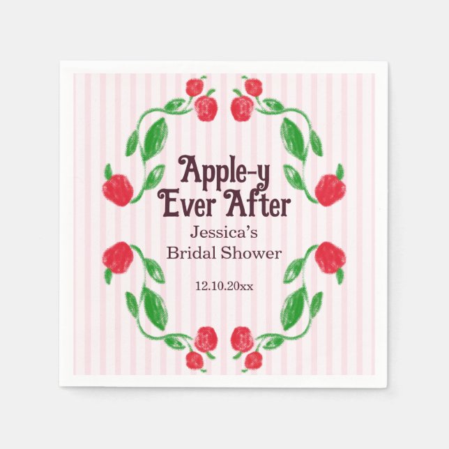 Appley Ever After Art Nouveau Rosa Bröllopsdusch Pappersservett (Framsidan)