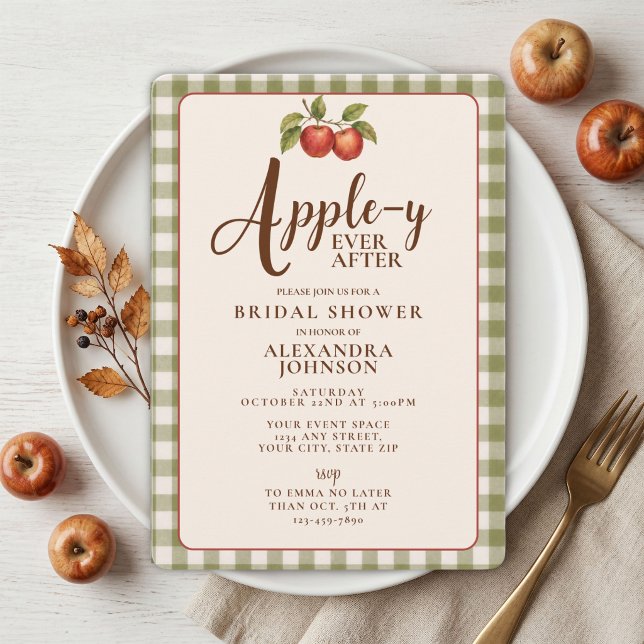 Appley Ever After Höst Gingham Bröllopsdusch Inbjudningar (Skapare uppladdad)