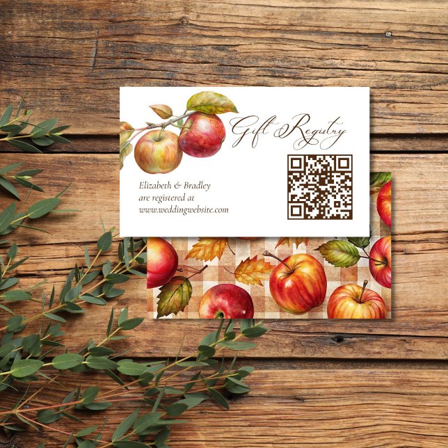 Appley, oavsett när det finns ett register över gå tilläggskort (Appley ever after apple fall bridal shower qr gift registry enclosure card)