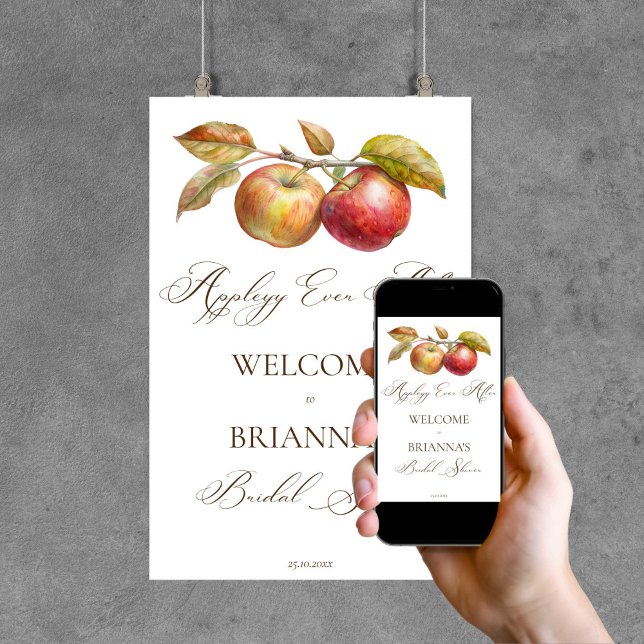 Appley omedelbart efter äppelfall, möhippa välkomm poster (Appley ever after apple fall bridal shower welcome sign poster editable template instant download)