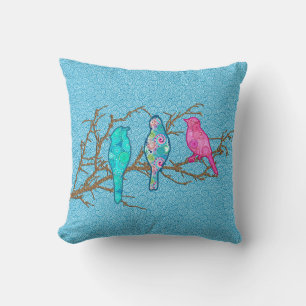 Applique Birds on a Gren, Himlar Blue Multi Kudde