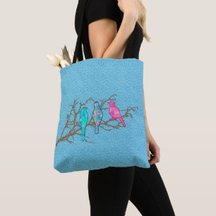 Applique Birds on a Gren, Himlar Blue Multi Tygkasse