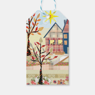 Applique, hus, by presentetikett