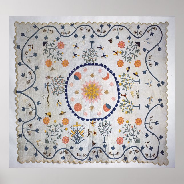 Applique quilt with Sol, Måne, Stars Poster (Framsidan)