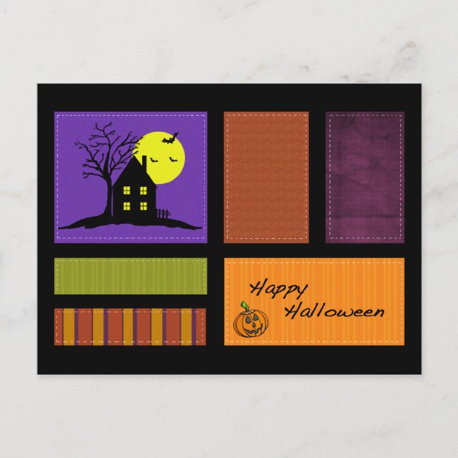 Applique Stil Haunted House Halloween-vykort Vykort (Framsida)