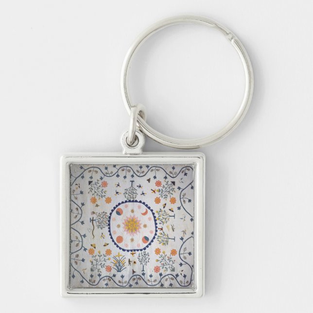 Applique täcket med solen, månen, stjärnor fyrkantig silverfärgad nyckelring (Framsidan)