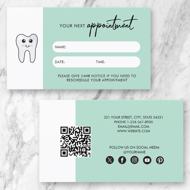 Appoint-kort för Tandtandstentist Doktor Visitkort (Cute Tooth Dentist Doctor Appoint Card)
