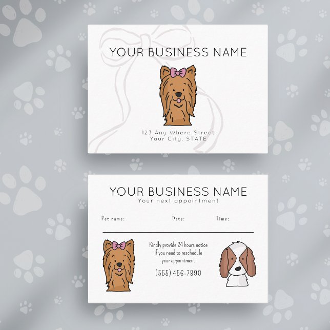 Appointment Card Cute Bow Dog Doodle White Tidsbeställning Kort (Skapare uppladdad)