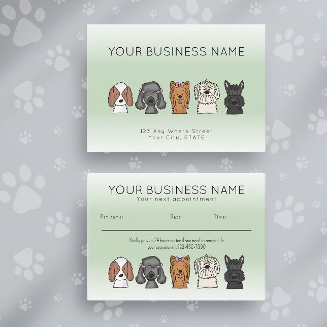 Appointment Card Cute Dog Breeds Light Green Tidsbeställning Kort (Skapare uppladdad)